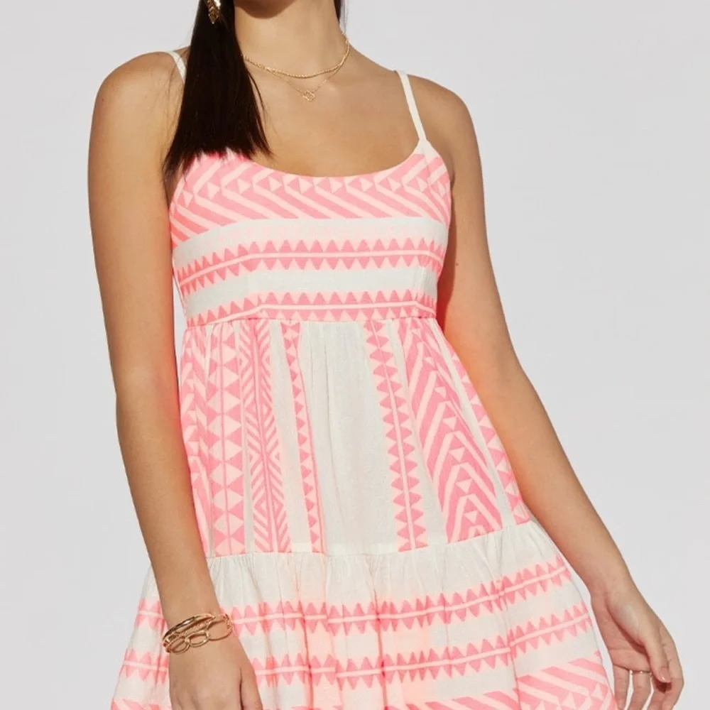NWT Francesca’s Pink Ivory Aztec Printed Sleeveless Mini Dress Cotton Size Small